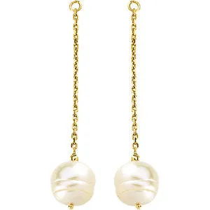 14K Yellow 9-11mm Freshwater Cultured Pearl Earring Jackets