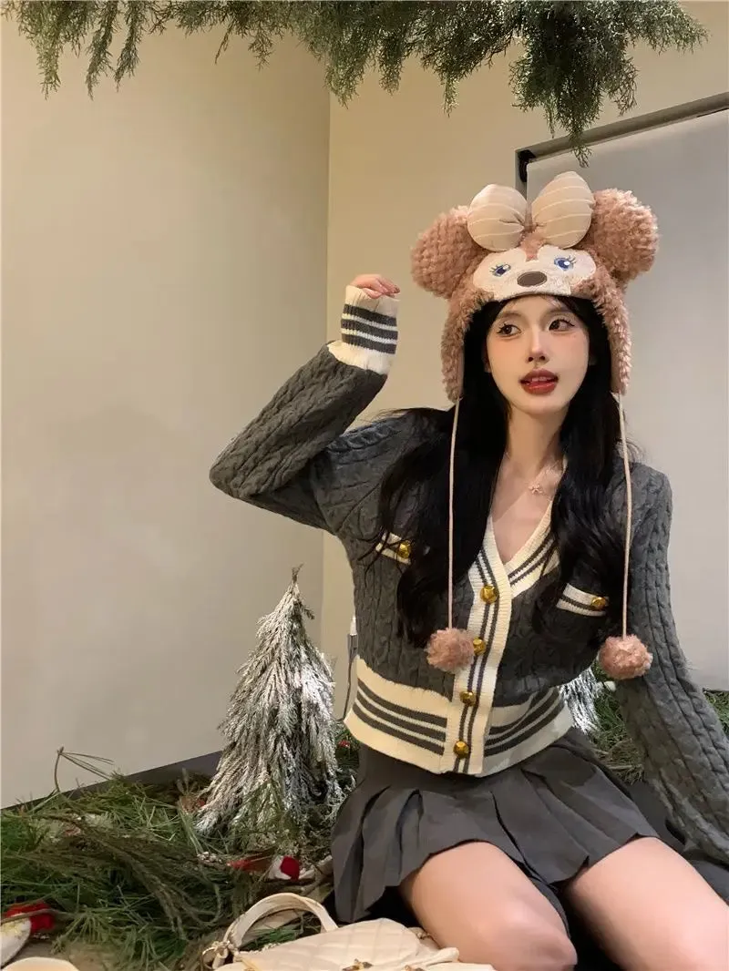 Aiertu Kawaii Korean Style Cardigan Women Elegant Sweet Knitted Sweater Cute Patchwork Casual Autumn Winter Cardigan Sweaters