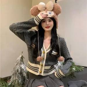 Aiertu Kawaii Korean Style Cardigan Women Elegant Sweet Knitted Sweater Cute Patchwork Casual Autumn Winter Cardigan Sweaters