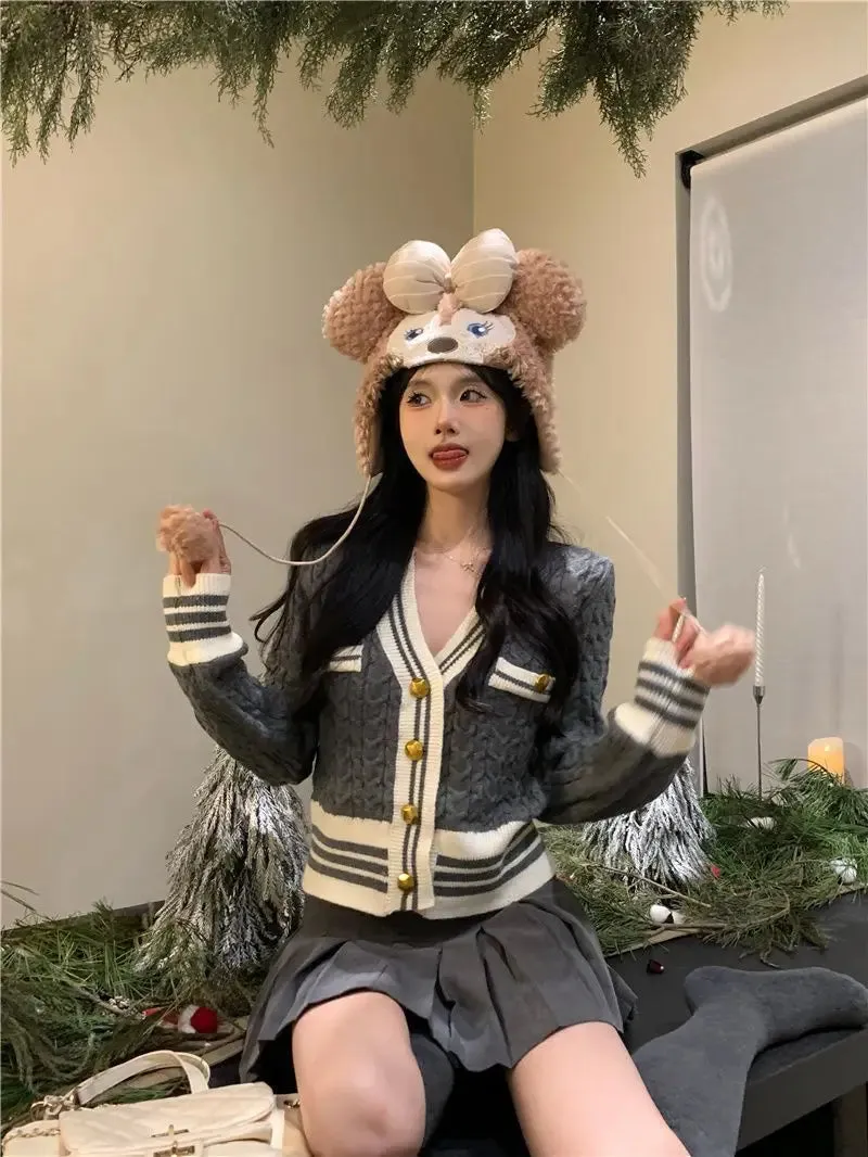 Aiertu Kawaii Korean Style Cardigan Women Elegant Sweet Knitted Sweater Cute Patchwork Casual Autumn Winter Cardigan Sweaters