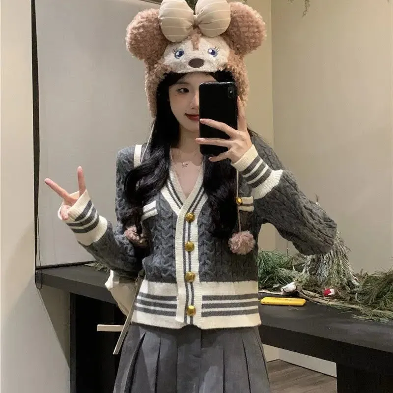 Aiertu Kawaii Korean Style Cardigan Women Elegant Sweet Knitted Sweater Cute Patchwork Casual Autumn Winter Cardigan Sweaters