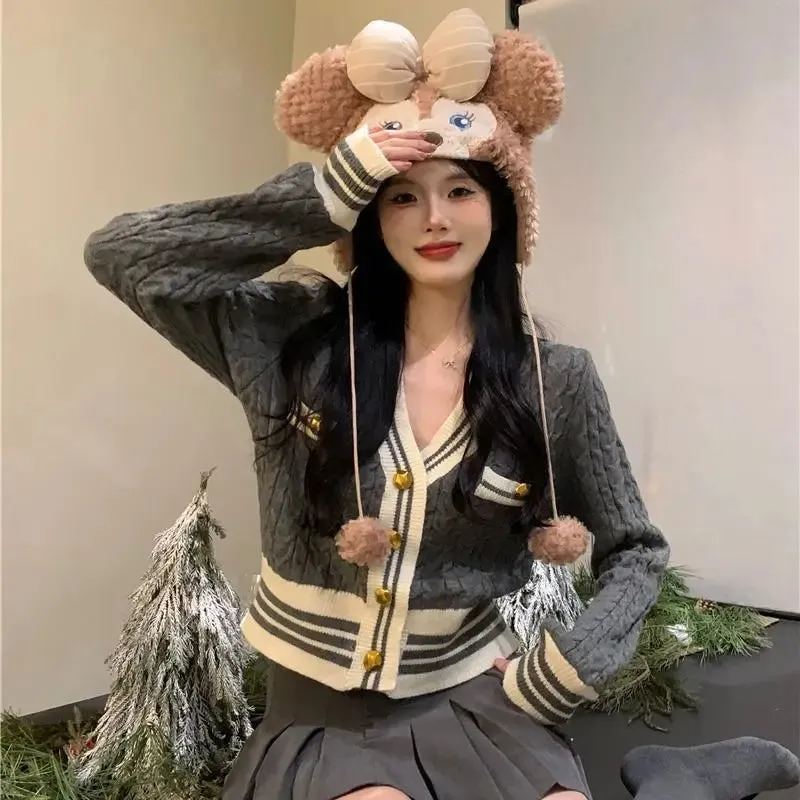 Aiertu Kawaii Korean Style Cardigan Women Elegant Sweet Knitted Sweater Cute Patchwork Casual Autumn Winter Cardigan Sweaters