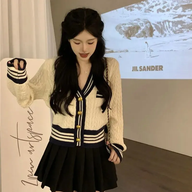 Aiertu Kawaii Korean Style Cardigan Women Elegant Sweet Knitted Sweater Cute Patchwork Casual Autumn Winter Cardigan Sweaters