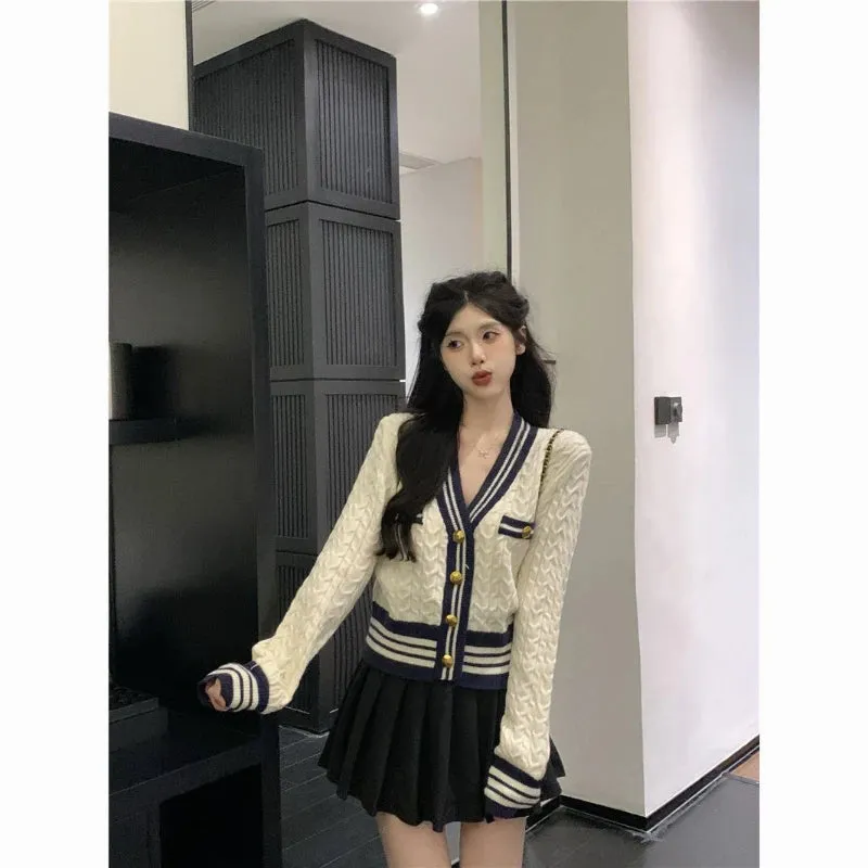 Aiertu Kawaii Korean Style Cardigan Women Elegant Sweet Knitted Sweater Cute Patchwork Casual Autumn Winter Cardigan Sweaters