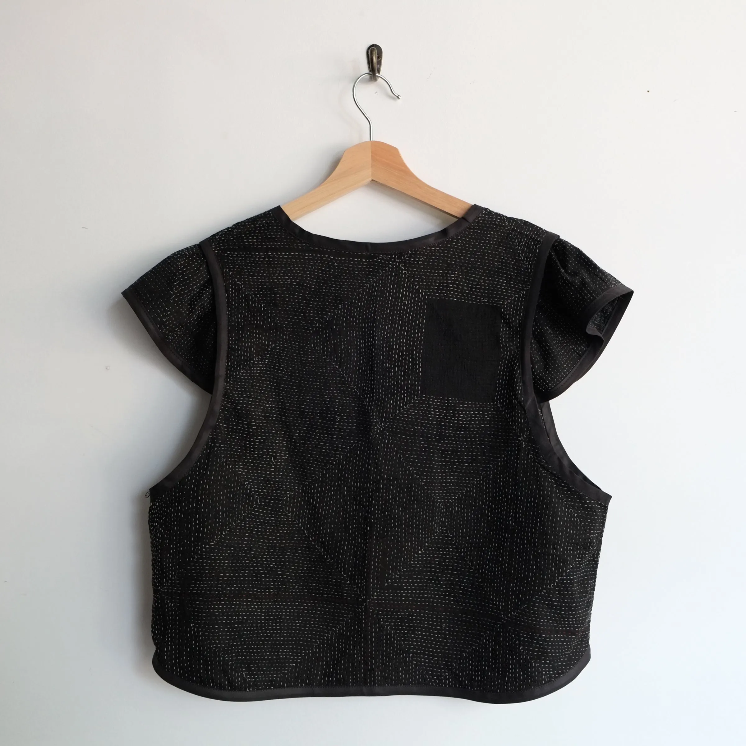 Amelia Flutter Sleeve Vest Black with Light Grey Stitching XL036