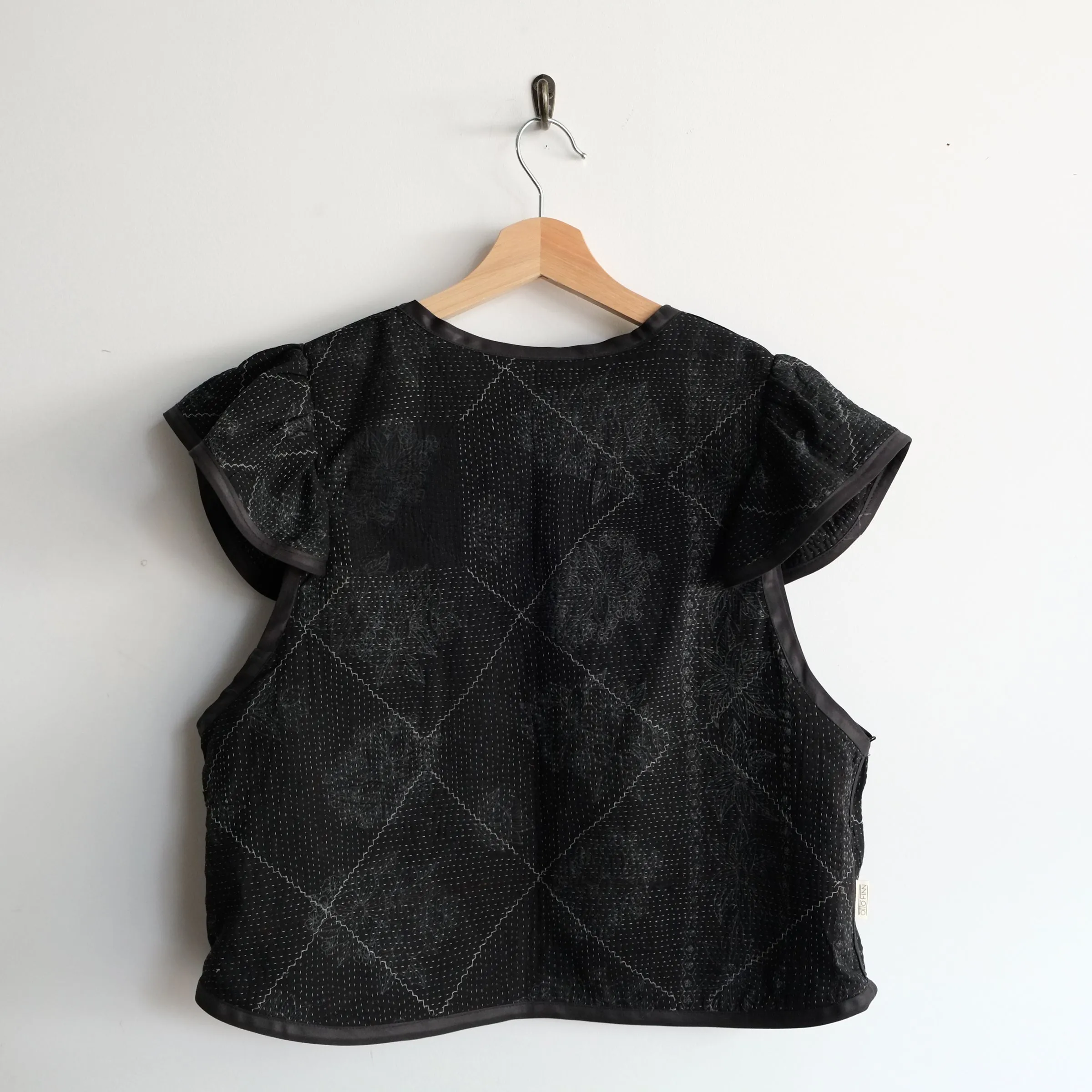 Amelia Flutter Sleeve Vest Black with Light Grey Stitching XL036