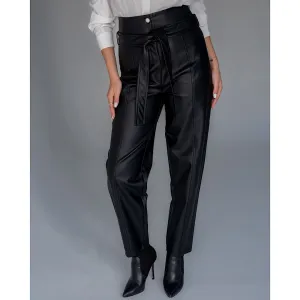 Black leather tapered pants