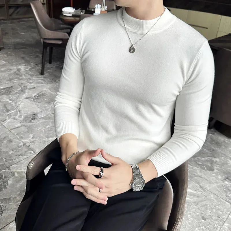 Bonsir Autumn Winter Luxury Men's Wool Sweater Half High Neck Solid Color Knitted Pullover Men  Long Sleeve Slim Fit Casual Sweaters