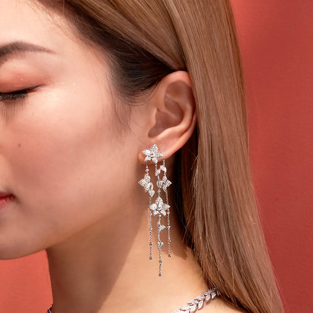 Flowers Cascade Ear Jackets - silver