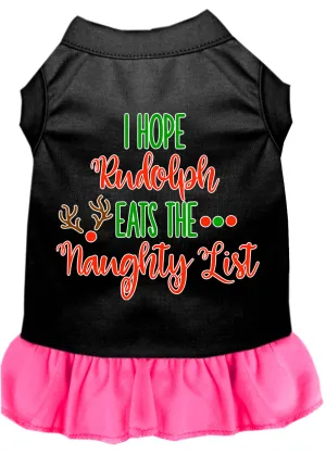 Hope Rudolph Eats Naughty List Screen Print Dog Dress Black With Bright Pink Xs