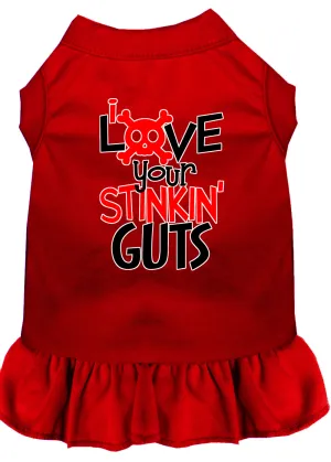 Love Your Stinkin Guts Screen Print Dog Dress Red Med