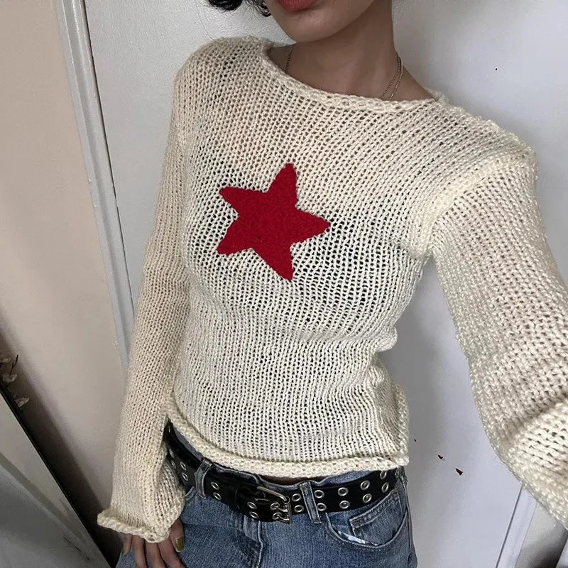 Purpdrank - Y2k Star Sweaters Women 2023 Grunge Cute Slim Knitted Jumpers Harajuku Prepply Korean Pullovers Streetwear Ladies Aesthetic Tops