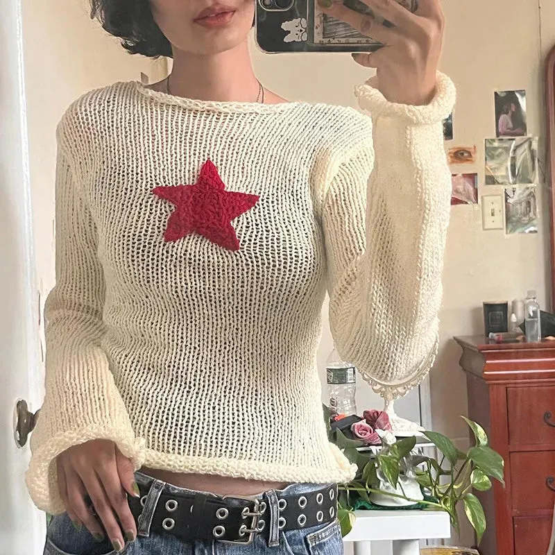 Purpdrank - Y2k Star Sweaters Women 2023 Grunge Cute Slim Knitted Jumpers Harajuku Prepply Korean Pullovers Streetwear Ladies Aesthetic Tops