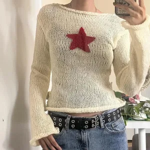 Purpdrank - Y2k Star Sweaters Women 2023 Grunge Cute Slim Knitted Jumpers Harajuku Prepply Korean Pullovers Streetwear Ladies Aesthetic Tops