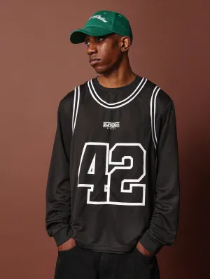 Regular Fit Long Sleeve Layered Vest Tee With Graphic Print